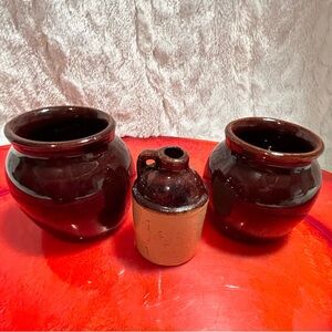 VINTAGE 3 PIECE MINIATURES CROCK JUG WITH 2 POTS